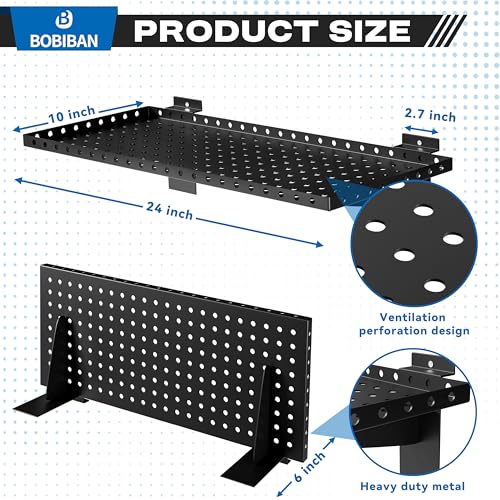 BOBIBAN 4 Pack Slatwall Shelves, Heavy Duty Metal Slat Wall Shelf for Retail, Garage, Home Storage, 80 lbs Load Capacity, Universal Slatwall Accessories(10 x 24 Inch-4, Black)