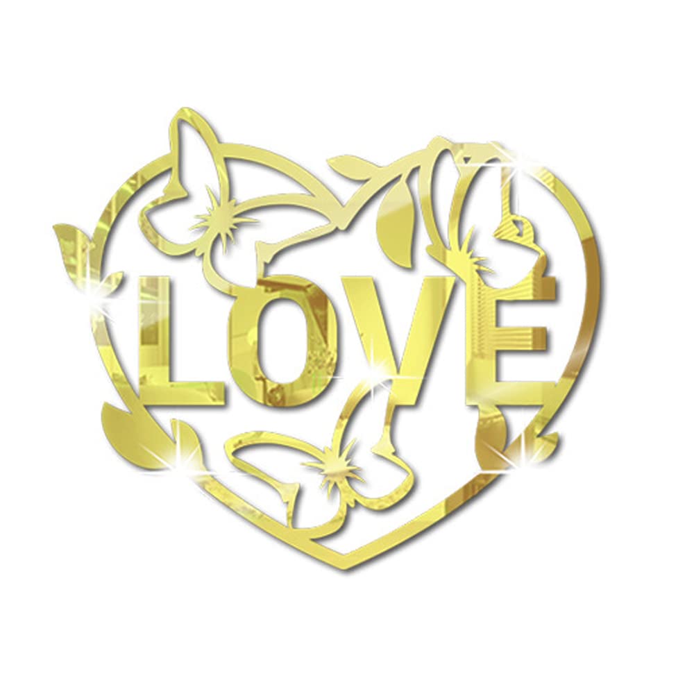 Love Heart Mirror Wall Stickers, Butterfly Acrylic Mirror Wall Decal, 3D Vinyl Walls Art Decor DIY Murals