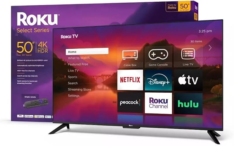 Roku 50" Select Series 4K HDR Smart TV TV Remote, 60Hz, HLG, HDR10+, Google Assistant y compatible con Amazon Alexa - 50R4C4 (renovado)