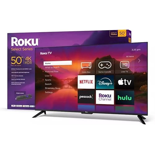 Roku 50" Select Series 4K HDR Smart TV TV Remote, 60Hz, HLG, HDR10+, Google Assistant & Amazon Alexa Compatible - 50R4C4 (Renewed)