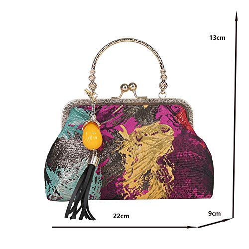 Sac rétro chinois multicolore compact 22x13cm doté d'une double bandoulière modulable - 3