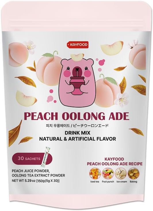 KAYFOODPeach Oolongade Premium Oolong Tea & Peach Juice Powder mix 0.1oz/5g x 30stick packs (5.29oz/150g) Sugar Free Diet Oolong wulong tea ade tea drinkmix (Peach Oolong Ade)
