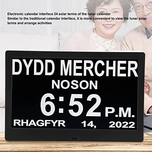 WiFi-Wetterstation, 10-Zoll-Digitaluhr mit 5 Weckern, Fernbedienung, Unterstützung Zum Hochladen von Fotos, Musik und Videos, für Senioren (Schwarz) – Bild 4