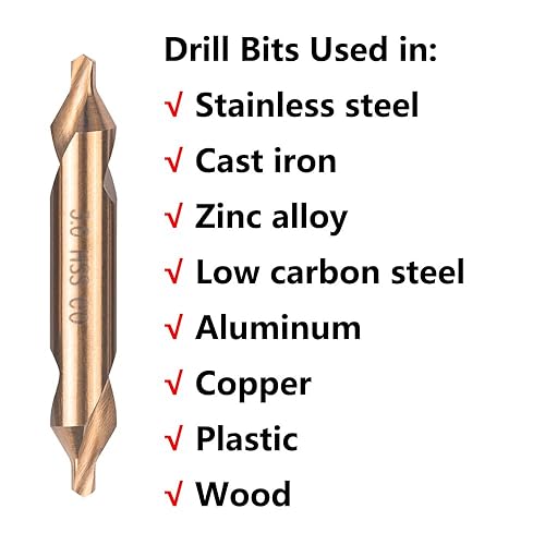 Miniatura 5 de Juego de brocas centrales de cobalto, acero de alta velocidad M35 60 grados de ángulo central Kit de brocas avellanadoras para torno Metalworking