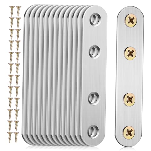 FUNOMOCYA 14 Pcs Flat Bracket Brackets for Braces Stainless Steel Straight Brace Straight Brackets for Wood