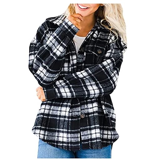 Wave166 Damer mode kavaj rutig kappa western cowboy jeansjacka överdimensionerad skjorta blus urban stil fritidströja kappa överdimensionerad långärmad skjorta för kvinnor, svart, XL