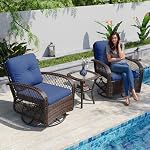 Aoxun 3 Pièces Ensemble de meubles de patio, Patio Swivel Rocker Chairs Ensemble de 2, Set de bistro extérieur en osier avec chaise à bascule, coussins épais et table pour porche (bleu)