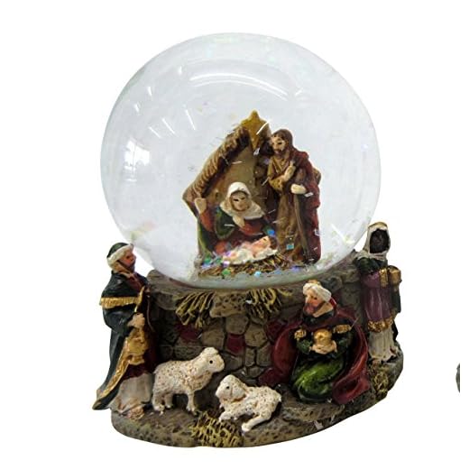Belle petite boule à neige avec crèche de Noël, dimensions approx. 6,5 x 5 cm/ Ø 4,5 cm