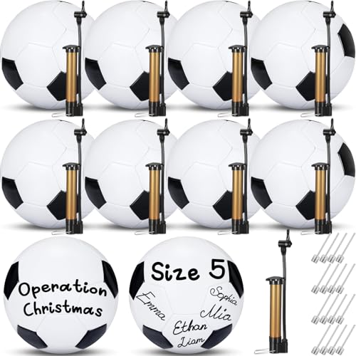 Jenaai 9 Pcs Autograph Soccer Ball with Pump Size 5 Operation Christmas Blank Deflated Soccer Ball Christian Charity Donation Official Balls for Signing Training Match Birthday Gift (Size 5)