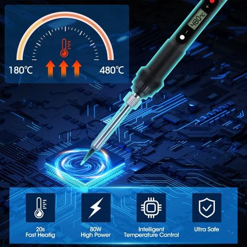 Kit Saldatore A Stagno 80W Temperatura Regolabile 180-520°C - Con 5 Punte E Accessori - Foto 13