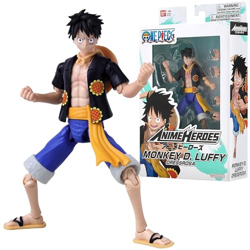 BANDAI Anime Heroes One Piece Figures Monkey D. Luffy (Dressrosa Version) Action Figure - 17cm Articulated Luffy Anime Figure With Extra Accessories One Piece Action Figures Pirate Toys Range