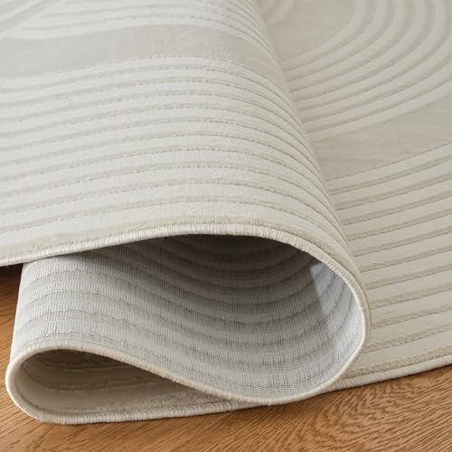 Tapete beige redondo de 160x160 cm reciclado miniatura 4