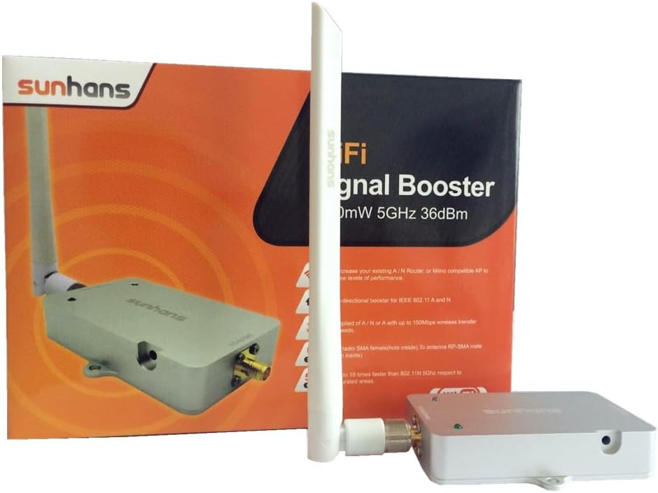 Vorder- und Rückseite views of the Sunhans SH58Gi4000 WiFi Signal Booster