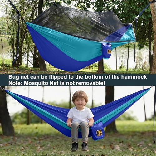 Image of Hammock for Kids, Camping Hammock with Mosquito Net, Lightweight Nylon Portable Hammock with 10ft Tree Straps,Children Hammocks for Travel Hiking Backpacking Beach Patio
