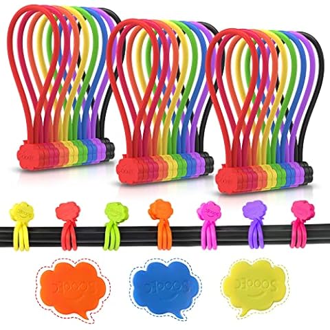 SOOOEC Magnetic Cable Ties, 24 Pack 7.2" Strong Snap on Magnetic Twist Ties Cute Cloud Dialogue Design, Silicone Twist Tie with Magnet Reusable 8 Assorted Colors X 3 Cover