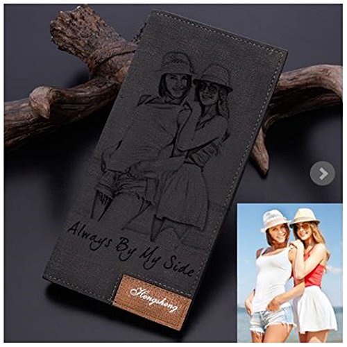 Personalized Mens Long Leather Wallet Custom Engraved photo wallet for Men fathers day gift(Black Single Side)3