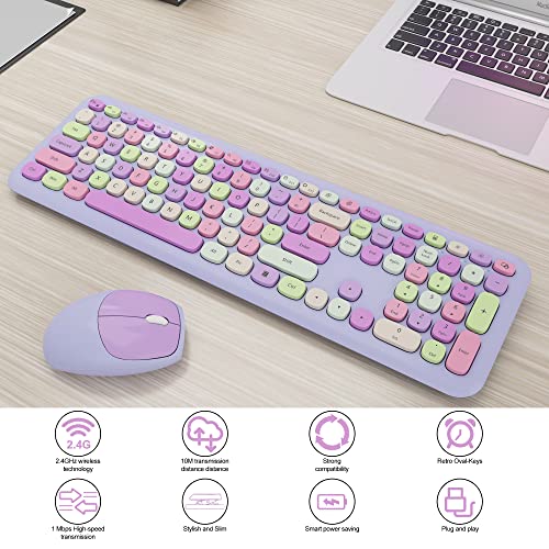 Wireless Keyboard Mouse Combo, Colorful Mouse And Keyboard Combo, 104 Keys Cute Wireless Keyboard With Number Pad For Windows, Computer, Pc, Notebook, Laptop (Purple) #TOP2