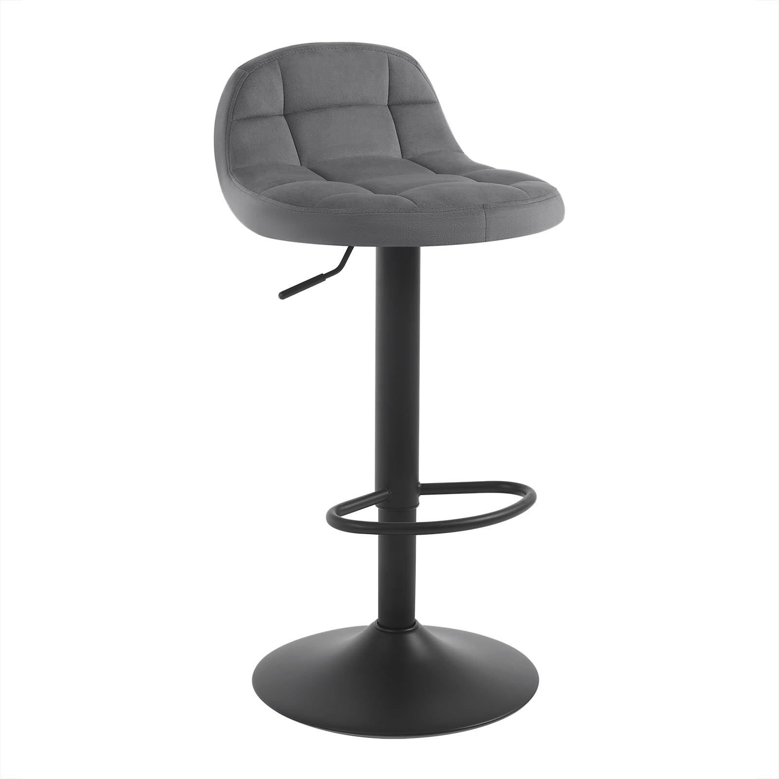 WOLTU Barhocker 2er Set, mit Rückenlehne, Samt, Dunkelgrau | Barstuhl mit Fußstütze, höhenverstellbar (60-82cm), 360° Drehstuhl, für Küche, Bar Metall