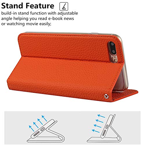 Icovercase Genuine Leather Case For Iphone 7 Plus/Iphone 8 Plus, Wallet Case With Wrist Strap And Card Slots Magnetic Closure Kickstand Feature Flip Cover For Iphone 7 Plus/8 Plus (Orange) #TOP5
