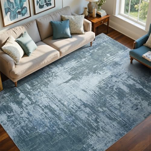 5x7 Ft Area Rugs for Living Room, Soft Non-Slip Washable Rugs Modern Abstract Pattern Carpet for Bedroom Indoor Floor Nursery Home Decor (Blue)