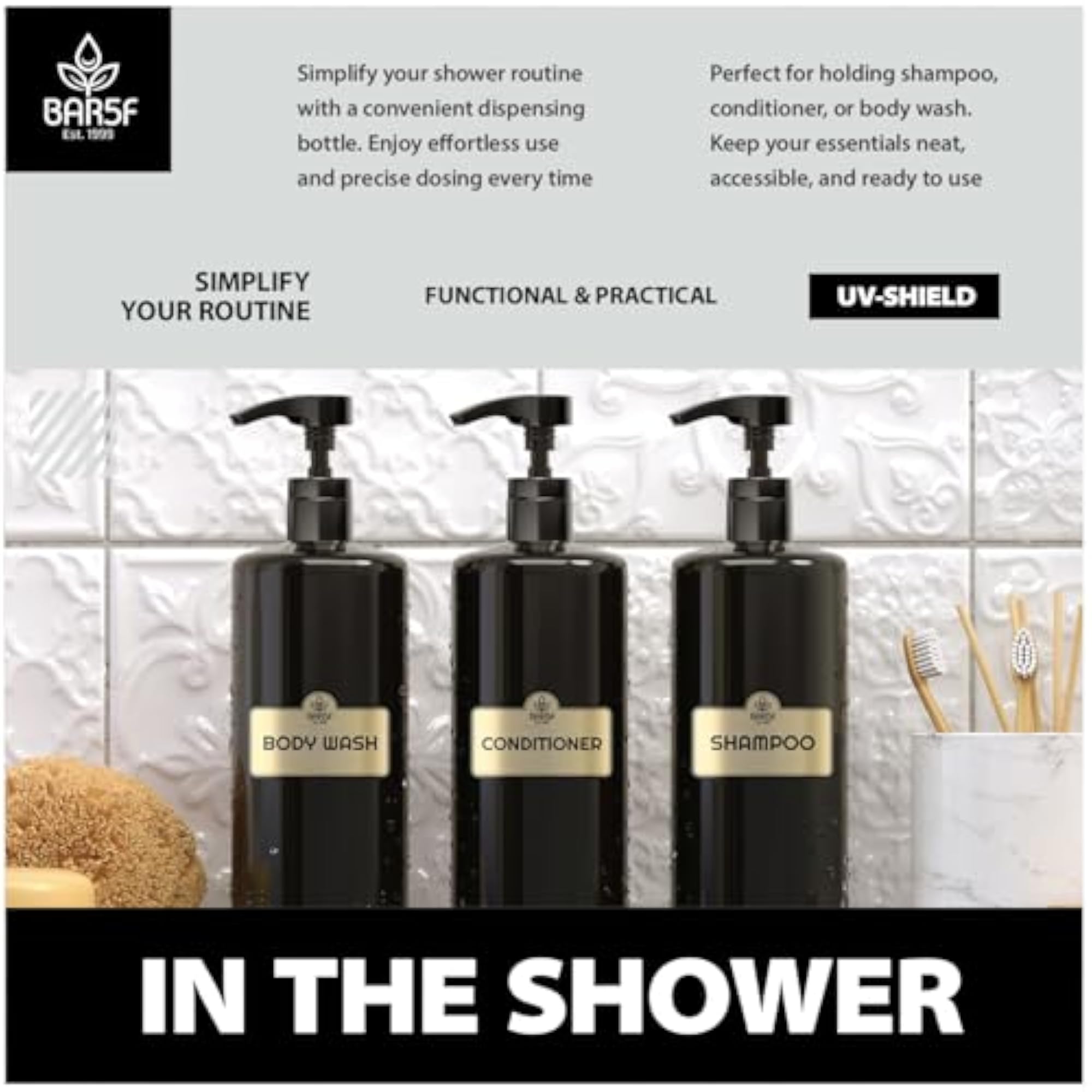 Empty Shampoo Bottles with Pump, Black