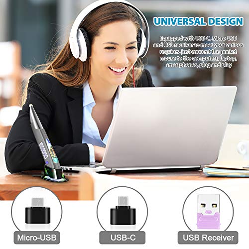 Jhua Wireless Optical Pocket Pen Mouse, 2.4Ghz Usb Wireless Mouse Pen With Stylus Function Adjustable 800/1200/1600 Dpi Handwriting Rechargeable Pen Mouse Wireless For Laptop Android Tablet Pc (Grey) #TOP1