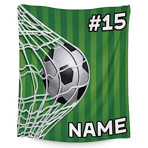 Mercuryelf Custom Soccer Blanket Gifts, 50"x60" Personalized Football Throw Blankets for Boys Kids, Cozy Lightweight Fleece Plush for Sofa Bed Room Decor