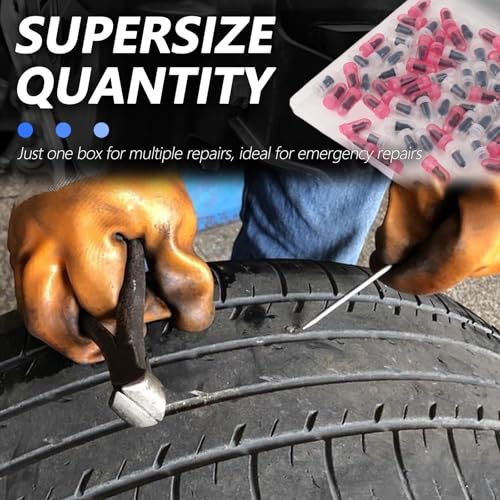 Image of 100PCS Tire Plug Kit,Self-Service Flat Tire Repair Kit Including Screwdriver,Upgraded Thickened Adhesive-Covered Tires Repair Screws for Sudden Flat Tyres Emergencies (100PCS)