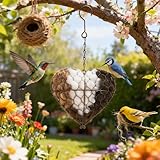 Handmade Alpaca Fiber Bird Nesting Heart-Refillable Outdoor Yard Art & Natural Nesting Material Holder for Wild Birds,Hummingbirds - Garden Decor Gift for Bird Lovers