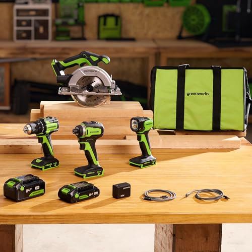 image for GREENWORKS 24V (4-TOOL) Combo (1/2” Drill + 1/4” Impact Driver + 6