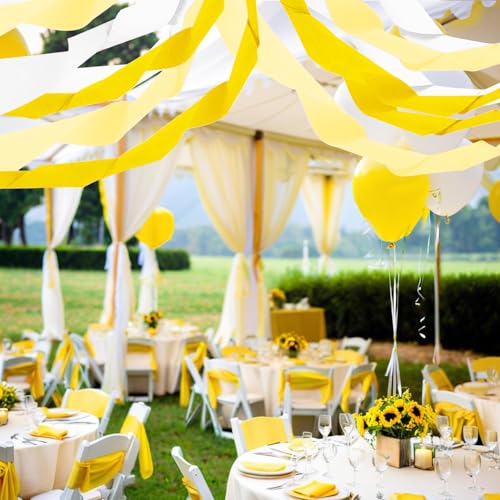 Image of PheiLa Crepe Paper Streamers 6 Rolls 492ft, Yellow Crepe Paper Decorations for Birthday Wedding Baby Shower Bride Sunflower Theme Party Decor, 1.77 Inch x 82 Ft /Roll