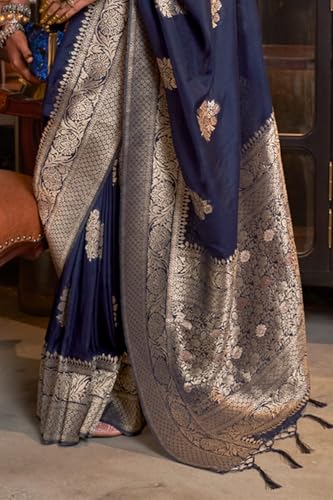 Image of SWORNOF Women's Woven Khadi Georgette Silk Saree With Unstitched Blouse Piece