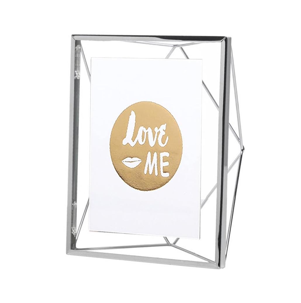 Inov8 Framing Tarnish Resistant Silver Designer Geometric Back Floating Picture Frame - Thin Edge Design for 6x8 inch (15x20cm) Photo