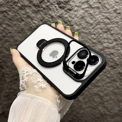 Coque iPhone 15 Pro Max magnétique transparente avec anneau support en métal Noir