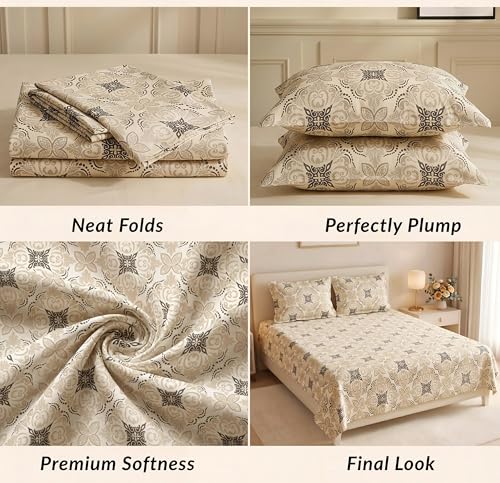 Image of HOMEKART 210 TC Premium Cotton Double Bed Bedsheet with 2 Pillow Covers | Double Bed Sheet Set | Soft, Breathable, Skin Friendly, Wrinkle Resistant & Fade Resistant |228 x 254 cm | Bedding for Home