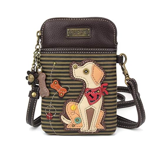 Chala Crossbody Cell Phone Purse - Women PU Leather Multicolor Handbag with Adjustable Strap - Yellow Lab Olive Stripe