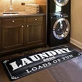 USTIDE Black White Laundry Room Rug Runner, Farmhouse Laundry Foam Mats for Washroom Bathroom Non Skid Kitchen Mat, 20x48, Loads of Fun Decor