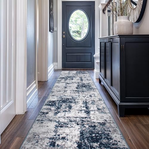 Rugshop Modern Distressed Blue Abstract Runner Rug Bohemian Inspired for Hallway, Corridor and Kitchen 2'7" x 12' by Rugshop - Image 5