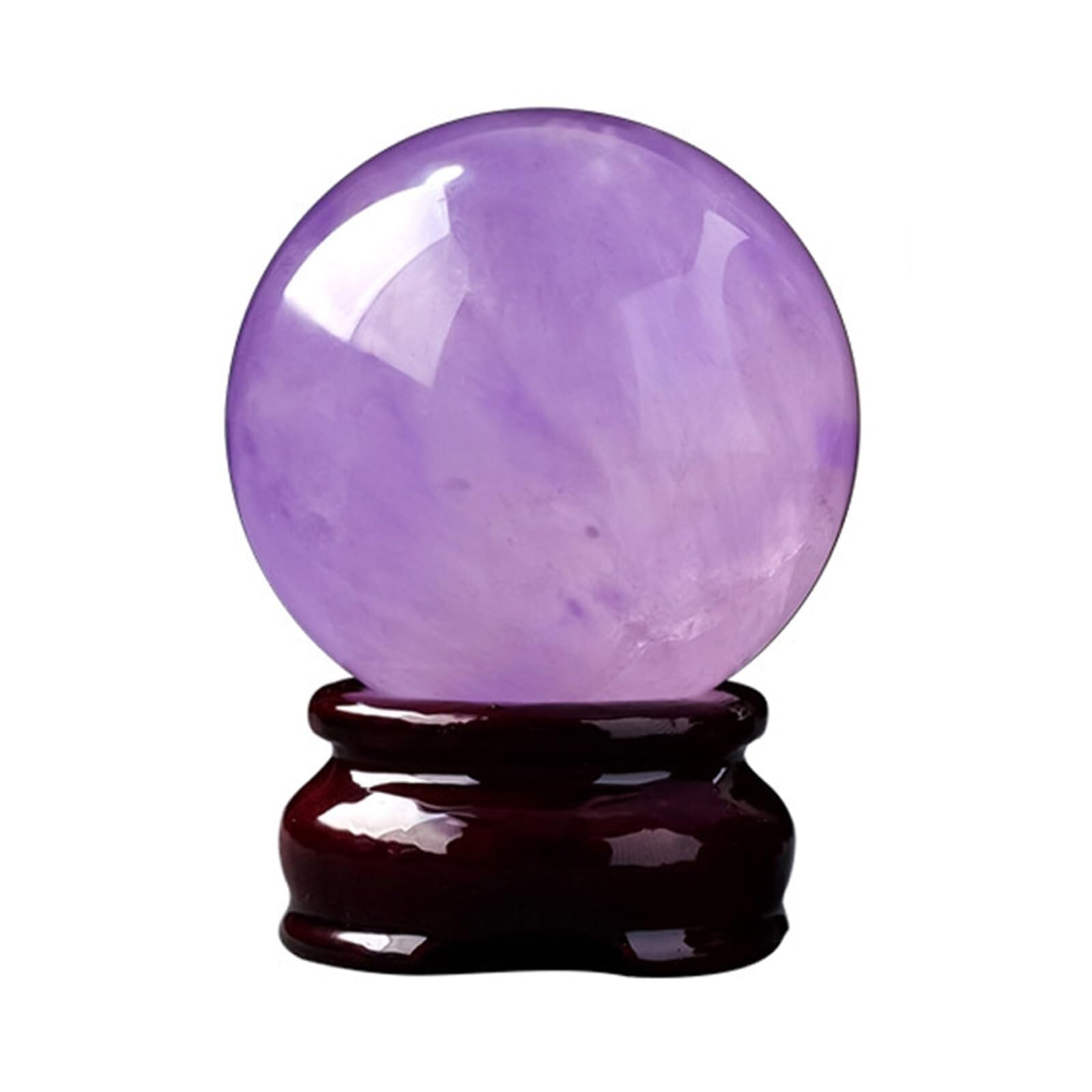NTIYOU Natural Amethyst Crystal Ball with Wooden Base Tabletop Purple Crystal Sphere Ornament Feng Shui Home Décor Accent(6.5~7cm)