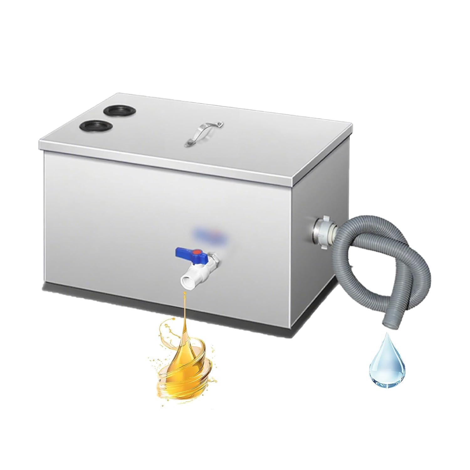 Séparateur de graisse commercial, 50 l, en acier inoxydable, séparateur d'huile d'eau avec 2 entrées et filtre à 5 couches, pour cuisine, restaurant, évier