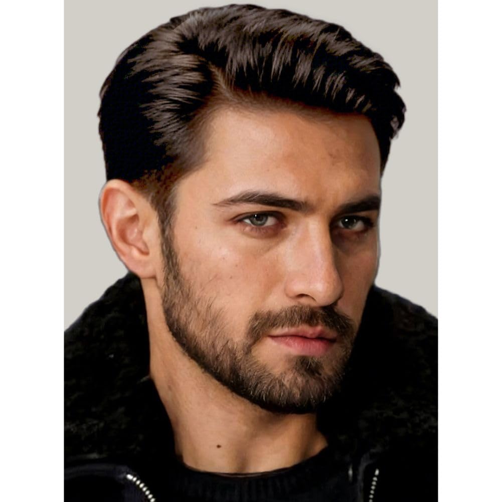 BLUSHIA Mens Brown Short Wigs Side Part Natural Matt Synthetic Daily Costume Hair for Male Guy (Pack of 1)-image-32