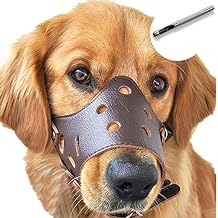 BARKLESS Dog Muzzle Leather, Soft Secure Anti-Barking Leather Muzzle for Small Dogs to Prevent Biting, Breathable and Adjustable, Allows Drinking and Panting, Used with Collars