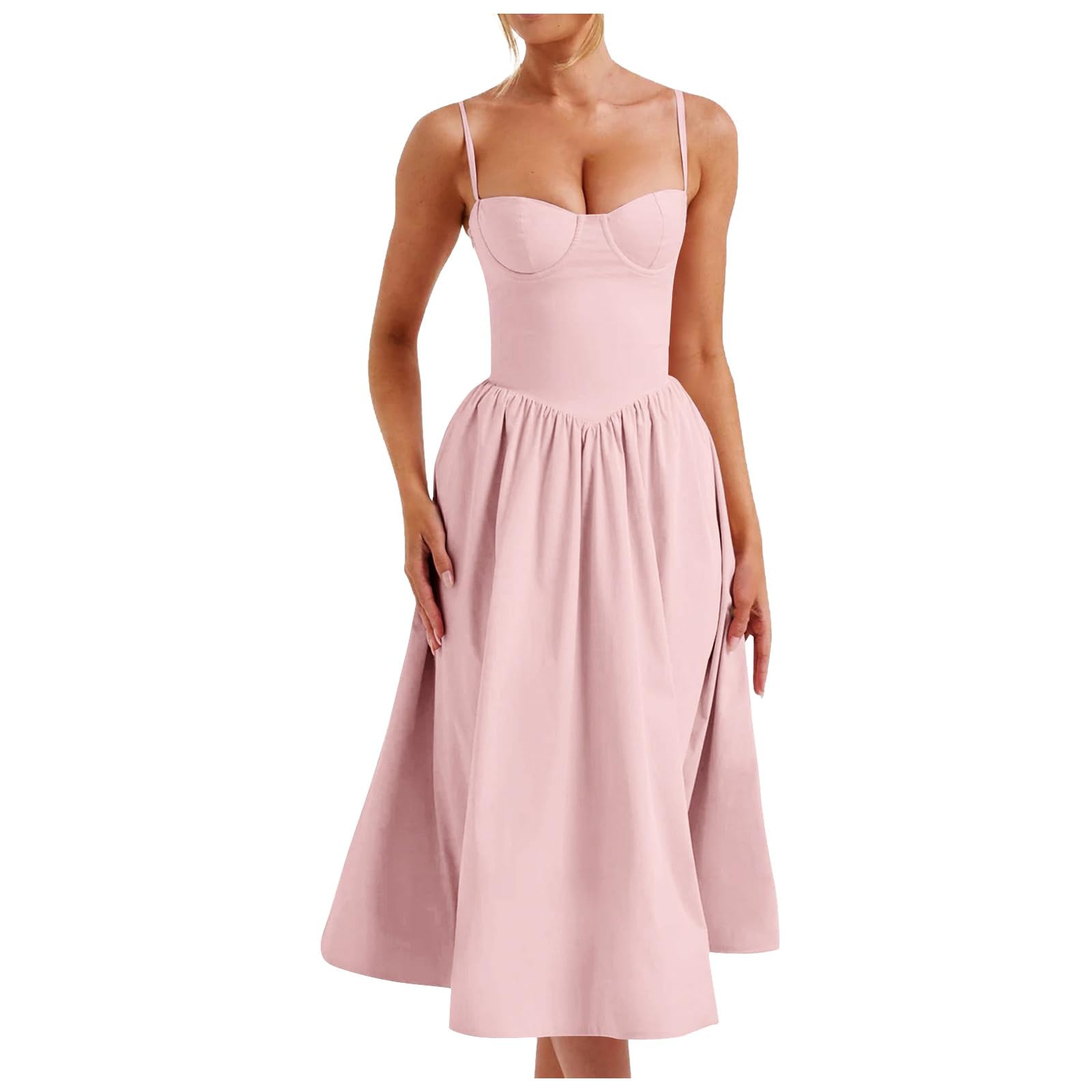 Robes Femme Élégant Bustier à Bretelles Robe Midi Corset Fluide avec Ourlet Plissé Robe Bordeaux Femme Manches Longues