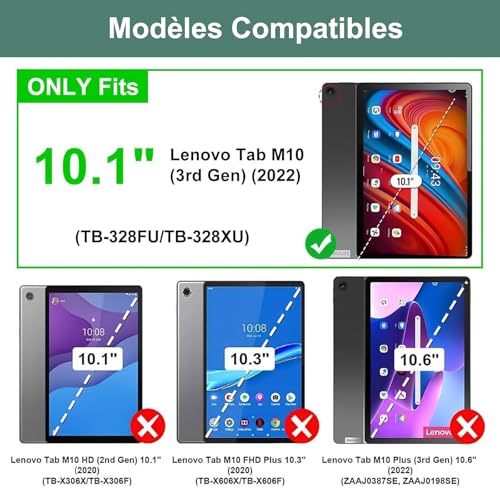 Funda con teclado Lenovo Tab M10 3ª Gen 10.1 pulgadas AZERTY francés desmontable color verde oscuro 2