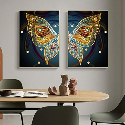 Peinture murale bleu or de decoration d'interieur affiche sur toile