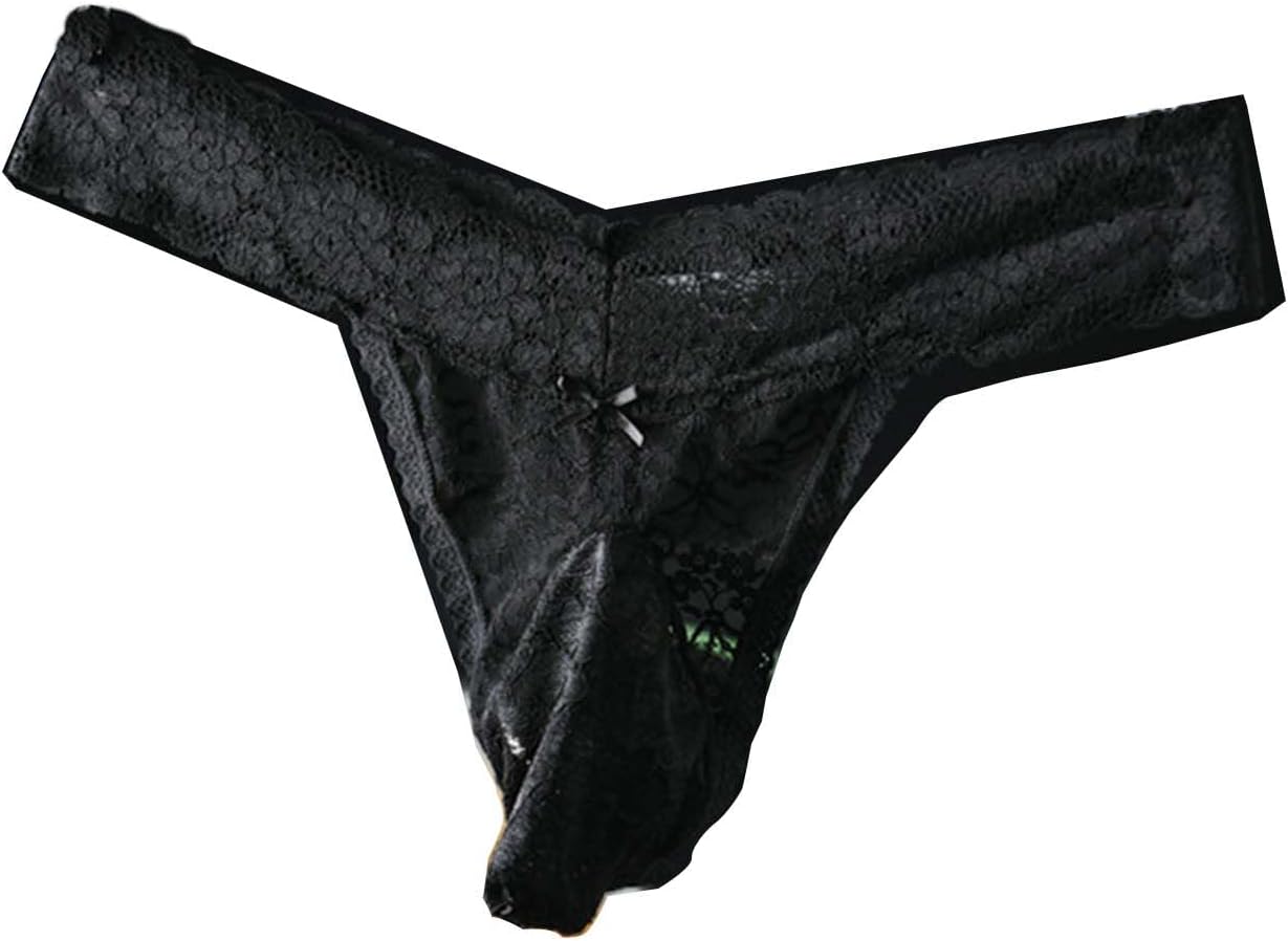 Mens Sissy Panties Femboy Men's Lace Thong - Feminine Underwear for Men with JJ Sleeve & Egg Pouch Low-Rise Lingerie