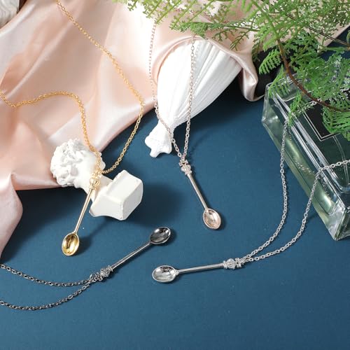 GEEHUA 4 peças, mini colar de colher, colher de chá, colar com pingente de colher de chá, colher, co