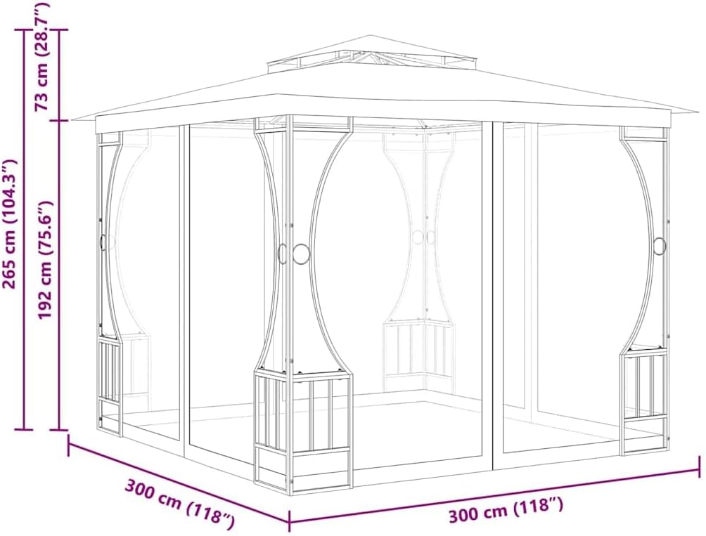 vidaXL Gazebo, Canopy Tent with Nets and Roof, Patio Pavilion with Steel Frame, Wedding Party Tent for Garden Backyard Beach, Anthracite