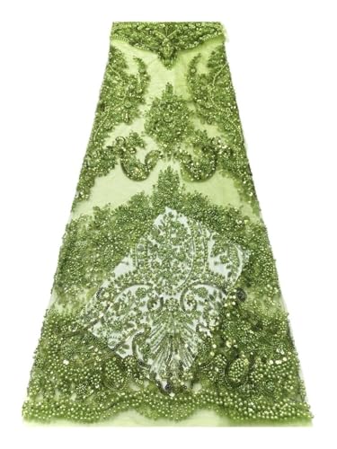 Tissu en dentelle verte anti-effilochage 5 yards brodé pour robe