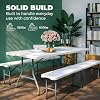 EconoHome 6 Ft White Plastic Folding Table Set with 2 Benches Heavy-Duty Picnic Table & Bench Set, Space-Saving, Indoor/Outdoor, Seats 6-8, Easy Storage & Transport